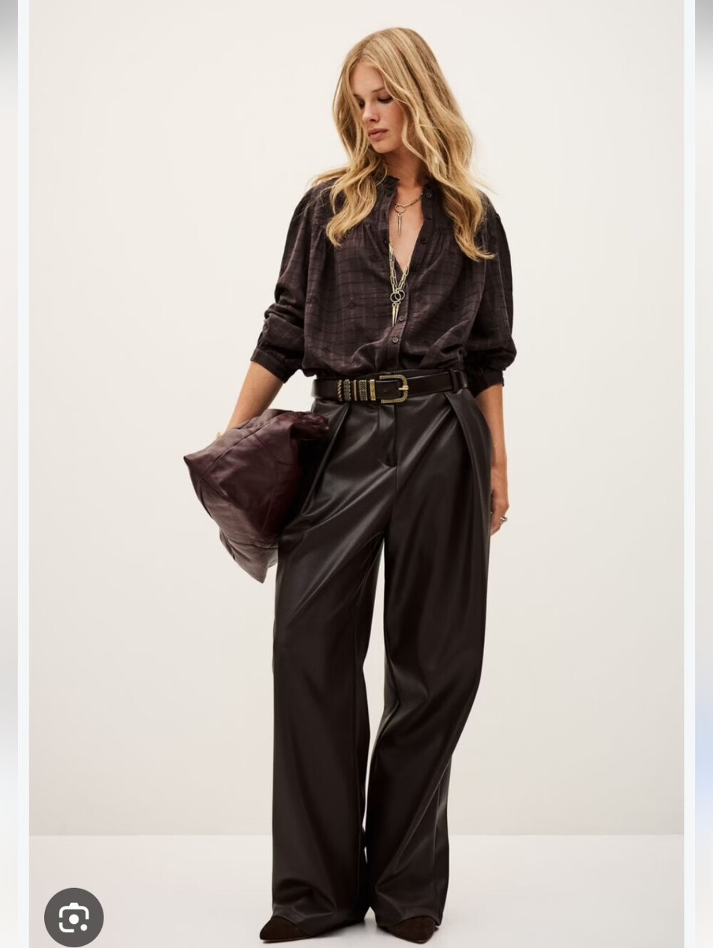 BA&SH Finch Brown Tailored Faux Leather Wide Leg Pants Size 40